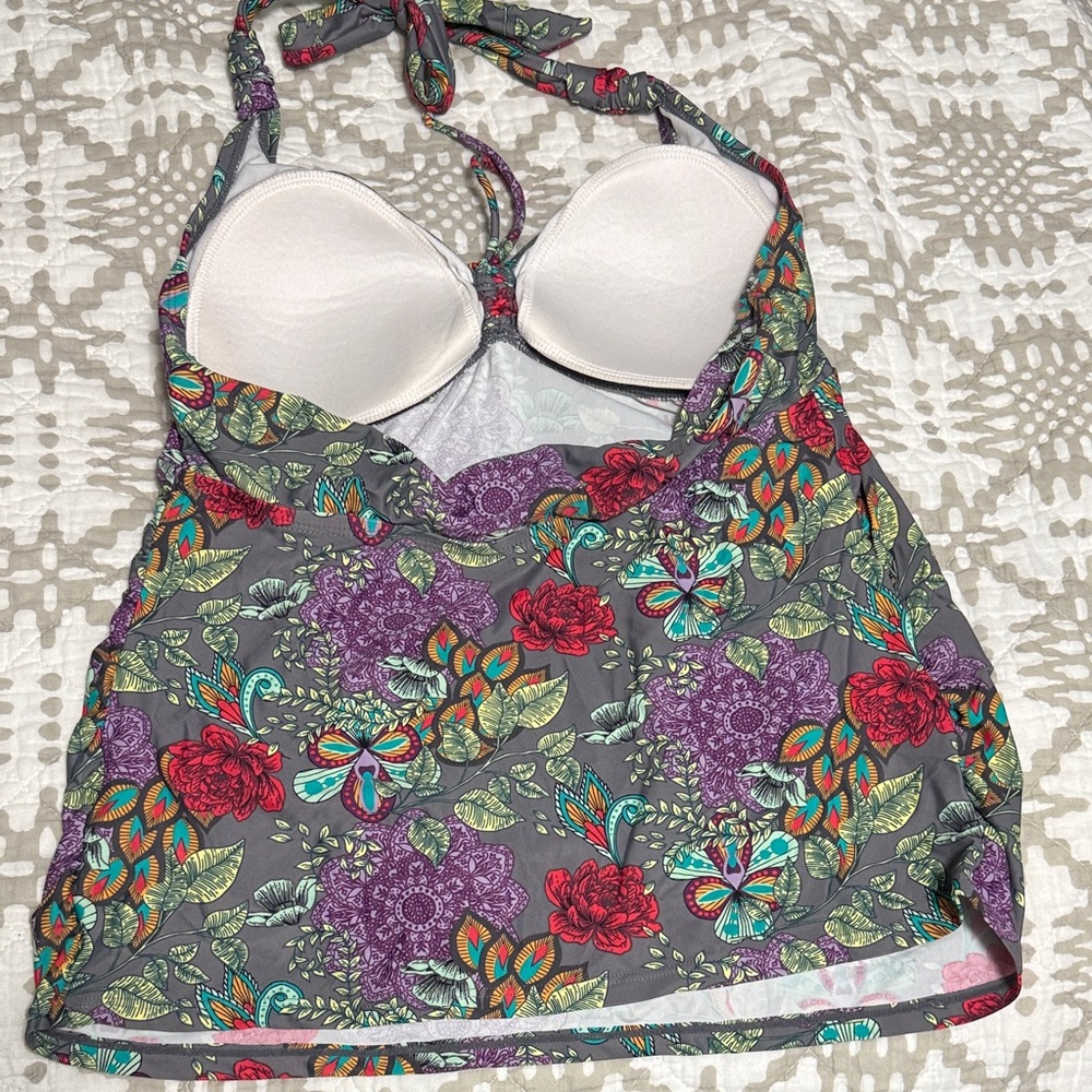 Motherhood Maternity Beach Bump Floral Halter Tankini top — Gray, Purple, Red - Picture 3 of 4